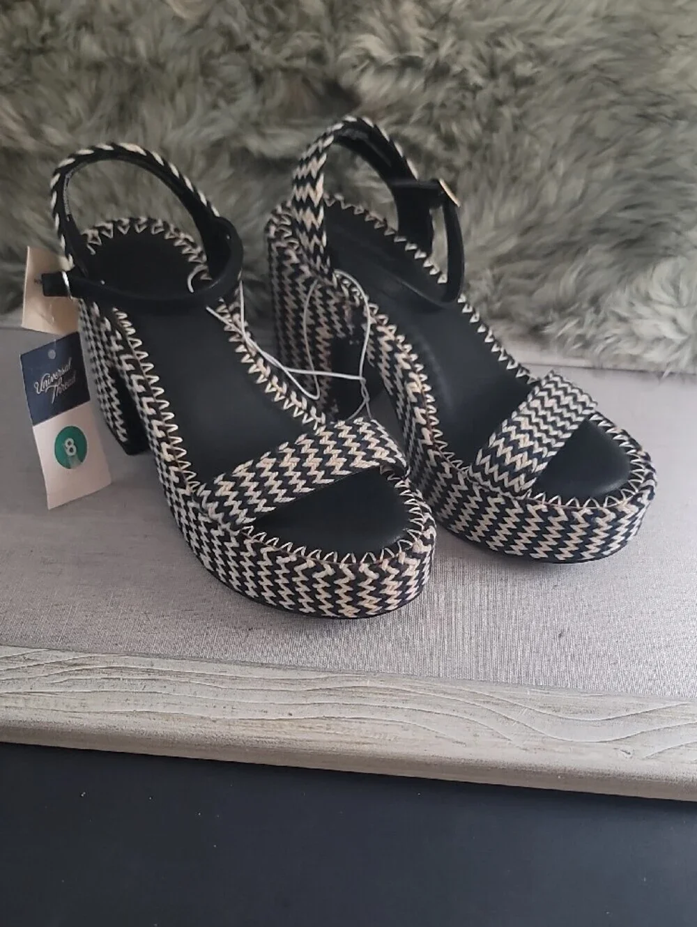 Universal Thread-Target Brand Woven Platform Sandals - Black & Cream